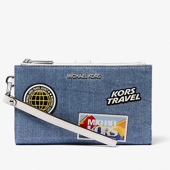 MICHAEL Michael Kors Handbags - NWT Michael Kors Jet Set Travel Large Embellished Denim Wristlet